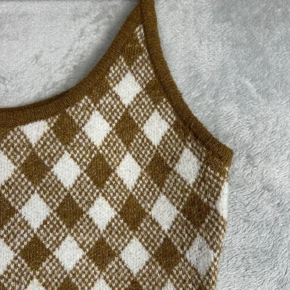 Zara Knit Argyle Crop Top Sweater Tank L Festival Cozy Holiday Cabincore Baddie - Picture 4 of 7
